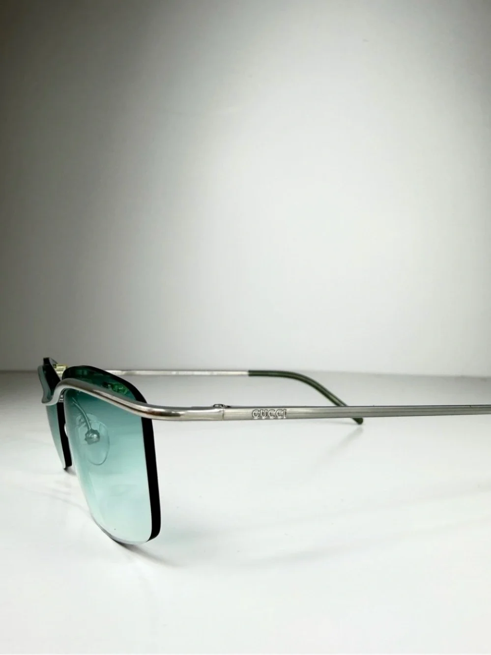 Gucci DeadStock Tom Ford Y2K Rimless Sunglasses GG 1654 T5T Teal Brow Bar Set